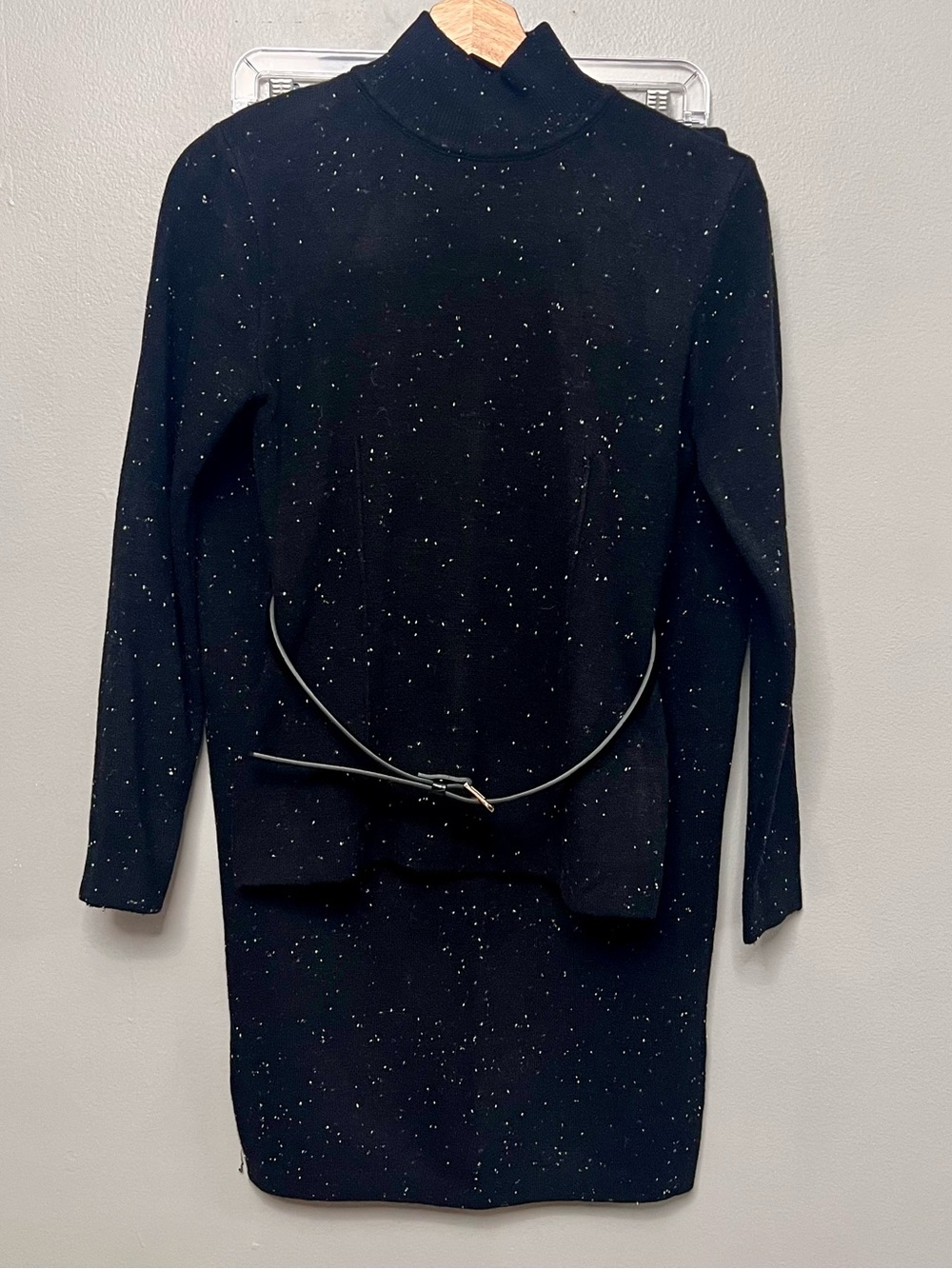 Zara Black Speckled Knit Mock Neck Sweater & Skirt Co-Ord Matching Set Small